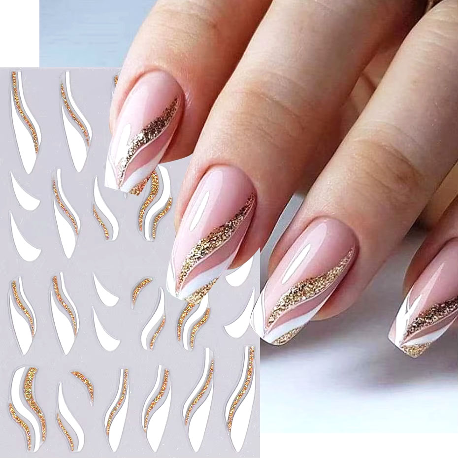 Striping Tape Nail - 1 шт., золотые блестящие наклейки для
